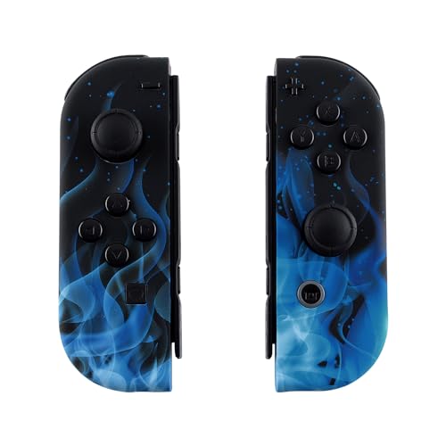 eXtremeRate DIY Shell Buttons for Nintendo Switch & Switch OLED, Blue Flame Patterned Custom Housing Case with Full Set Buttons for Joycon Controller [Shell Only, NOT Joycon] - color: Blue Flame