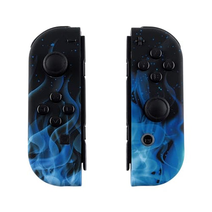 eXtremeRate DIY Shell Buttons for Nintendo Switch & Switch OLED, Blue Flame Patterned Custom Housing Case with Full Set Buttons for Joycon Controller [Shell Only, NOT Joycon] - color: Blue Flame