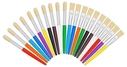 20 Pcs Kids Paint Brushes - Round & Flat, Easy Hold & Clean, Bristle Craft for Acrylic, Oil & Watercolor Paint