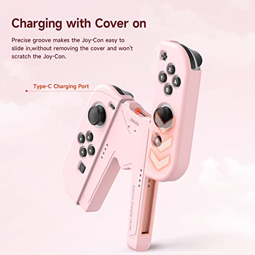 JINGDU Switch Joy-Con Charging Grip Compatible with Nintendo Switch & OLED Model, V-Shaped Pink Gaming Charger with Indicators - color: Pink