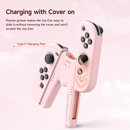 JINGDU Switch Joy-Con Charging Grip Compatible with Nintendo Switch & OLED Model, V-Shaped Pink Gaming Charger with Indicators - color: Pink