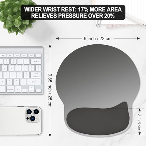 ITNRSIIET Ergonomic Mouse Pad with Wider Memory Foam Wrist Rest +17% - Curved Cushion Reduces Pressure 20%, Pain Relief, Non-Slip, Smooth, Cute Colors, 9.85 x 9 in, Gray Gradient - color: Gray Gradient