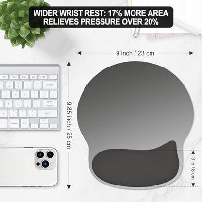 ITNRSIIET Ergonomic Mouse Pad with Wider Memory Foam Wrist Rest +17% - Curved Cushion Reduces Pressure 20%, Pain Relief, Non-Slip, Smooth, Cute Colors, 9.85 x 9 in, Gray Gradient - color: Gray Gradient