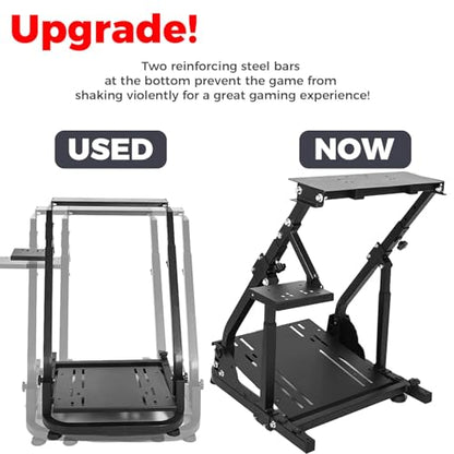 Hottoby Racing Steering Wheel Stand Foldable & Reinforcement Bar Fit for Logitech G25 G29 G923,for Thrustmaster T300RS T80 T150,Driving Simulator Frame Adjustable,No Steering Wheel,Pedals & Handbrake