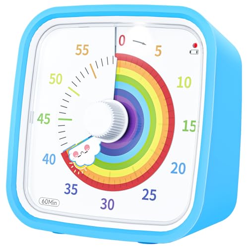 Rainbow Visual Timer for Kids, 60-min Countdown Timer, Blue | Protective Case, No Ticking, Mute and Ringing Alarm Available, Time Management Tool, Low Power Reminder, for Study,Game,Work - color: Blue Rainbow