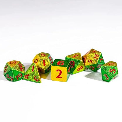 7PCS DND Dice Set Sparkling D&D Polyhedral Dice for Tabletop Games | Leather Storage Bag, DM Gift, for Dungeons and Dragons Role Playing Games - color: Electroplated-green&yellow