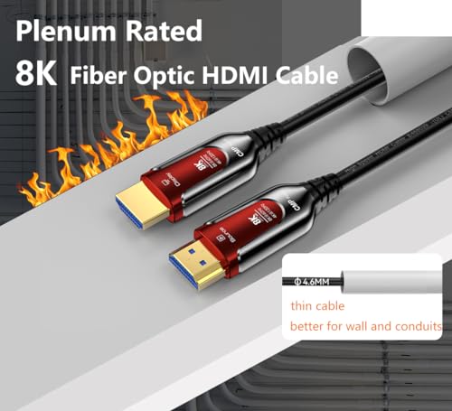30Ft Plenum Rated HDMI Cable(CMP), 8K 48Gbps Fiber Optic Ultra High Speed Long HDMI 2.1 Cord, in Wall Plenum-Rated Cables for Pipes, HDMI to HDMI, Male to Male - (30Ft/10M-CMP) - size: 30 ft