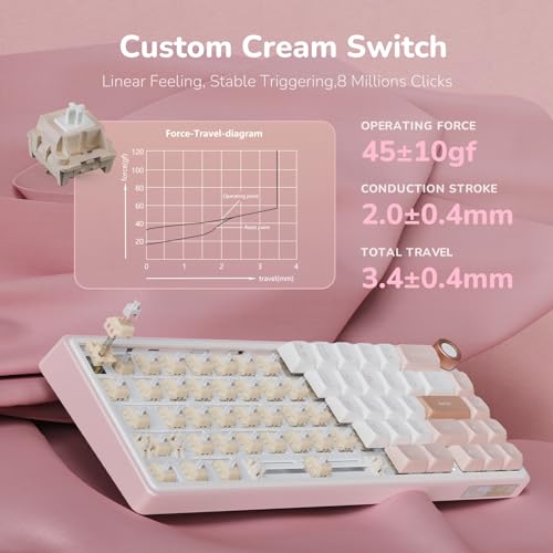 RK ROYAL KLUDGE R65 Wired Mechanical Keyboard with Volume Knob, 60% Percent RGB Backlit Gasket Mount Gaming Keyboard with PBT Keycaps, MDA Profile, QMK/VIA, 66 Keys Hot Swappable Cream Switch, Pink - color: Pink