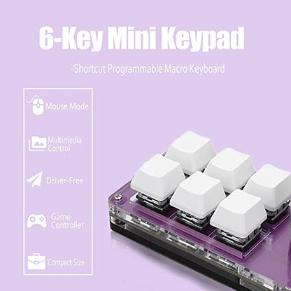 Cuifati 6-Key Mini Keypad One Handed Mechanical Gaming Keyboard, Multifunctional Shortcut Programmable Macro Keyboard, with Knob, Plug and Play, for, for Vista, for Linux, for