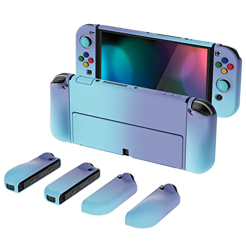 PlayVital AlterGrips Protective Slim Case for Nintendo Switch OLED, Ergonomic Grip Cover for Joycon, Dockable Hard Shell for Switch OLED w/Thumb Grip Caps & Button Caps - color: Gradient Violet Blue