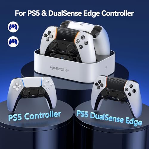 NEWDERY for PS5 Controller Charger Station Compatible with Dualsense Edge | Fast Charging Dock with Led Indicators, Dual Charging Stand for PlayStation 5 & DualSense Edge Controller - color: White