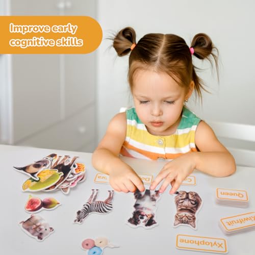 CHEFAN Felt Flannel Board Story Pieces, Precut Flannel Figures Graph Animals, Fruits, Object with Words Matching Games for Preschool Toddlers 52 Pcs - color: D-alphabet