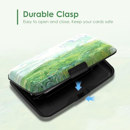 Mini RFID Credit Card Holder for Women Men, Slim Business Metal Hard Card Case, Cute Aluminum Travel Card Wallet ID Case, Green Wheat Field - color: Green Wheat Field