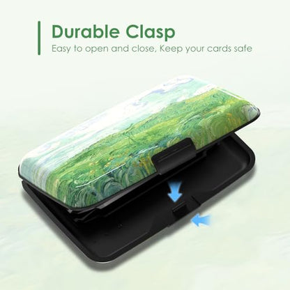 Mini RFID Credit Card Holder for Women Men, Slim Business Metal Hard Card Case, Cute Aluminum Travel Card Wallet ID Case, Green Wheat Field - color: Green Wheat Field