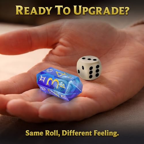 Dice of Stars & Stone – Premium D6 Dice Set | 4-Pack with Dice Bag | Six-Sided, Resin, Liquid-Core | Rune and Astrology Symbols | Witchy Gift | for D&D, Tabletop RPGs, Castings, Board Game Upgrades