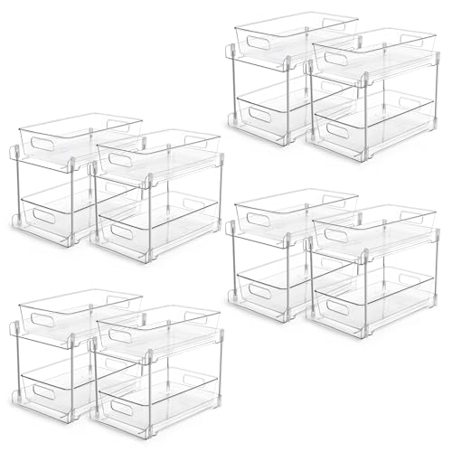 Vtopmart 8 Pack Pull Out Bathroom Under Sink Organizer (S-Standard) | Slide-out drawers, Multi-purpose storage, Clear visibility, Easy Set-up - color: Transparent, size: S-Standard (8 Pack)