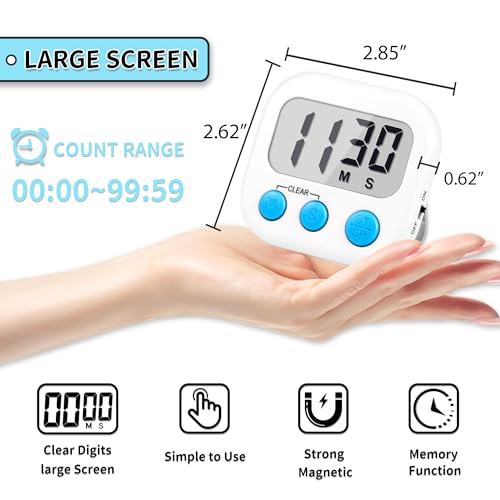 Timer for Kids Teachers Supplies Digital Kitchen Timers for Cooking Large Magnetic Classroom Timer 2Pack-White Pink - color: White Pink