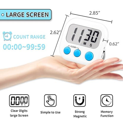 Timer for Kids Teachers Supplies Digital Kitchen Timers for Cooking Large Magnetic Classroom Timer 2Pack-White Pink - color: White Pink