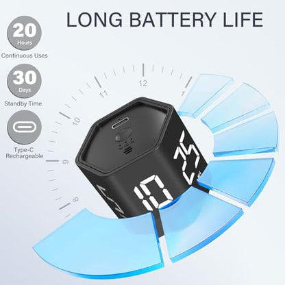 Rotating Pomodoro Timer 5, 25, 10 30,60 Mins Preset Stopwatch, Desk Flip ProductivityTimer, ADHD Tool Hexagon, Vibration/Mute/Alarm, for Work, Study, Back to School, Kitchen, Black - color: Black