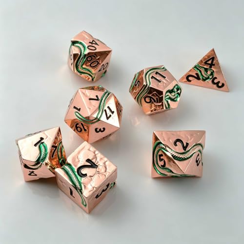 Serpent’s Cunning Dungeons and Dragons Dice Set, Heavy Metal Polyhedral DND Dice for RPG Tabletop Games, Balanced Zinc Alloy Dice with Gift Box - color: Rose Gold