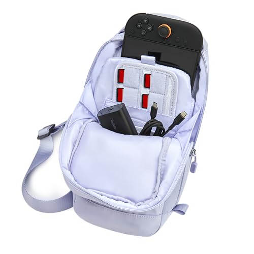 Belkin Nintendo Switch 2 Carrying Case, Sling Crossbody Travel Bag, Fits Up to 2 Pro Controllers with 10 Game Cartridge Slots, Soft Interior & Lightweight Protective Gaming Pouch, Switch 2 Accessories - color: Lilac