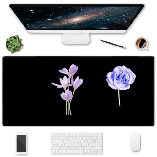 XXL Large Gaming Mouse Pad & Desk Protector (80x30cm) with Non-Slip Base, Waterproof Surface | XXL Mouse Pad with Stitched Edges for Office Work, Gaming, Home Desk - Blooming Floral - color: Multi