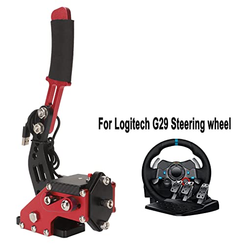 Septpenta USB Handbrake, 2 in 1 Computer Simulation Racing Game Handbrake, 64 Bit Universal Handbrake, Plug and Play for G27 G25 G29 T500 T300, Windows(Red) - color: Red