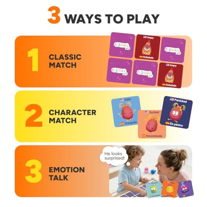 Kidrox Emotions Matching Game – Bilingual Memory Card Game in English & Spanish for Kids Ages 3+ | Learn & Mimic Emotions with Kidrox Squad | Premium Magnetic Box | 40 Tiles - style: Emotions