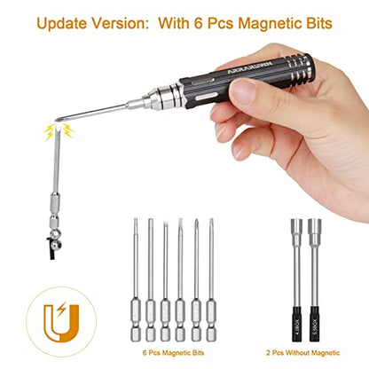 10 in 1 RC Model Repair Tools Kit with 1.5/2.0/2.5/3.0/4.0/5.5mm Hex Bits | Screwdrivers Wrench Phillips & Slotted Screwdriver Set, Metal Tray for RC Cars Helicopter Drone Boat - color: Black With Red Tray