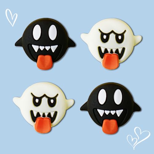 PERFECTSIGHT Halloween Skull Thumb Grip Caps for Switch 2 2025, PS5, PS4, Xbox Series X/S, Xbox One, Switch PRO Controller, 4PCS Kawaii Soft Rubber 3D Analog Thumbsticks Grips Joystick Cover - color: Black+White Ghost