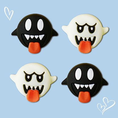 PERFECTSIGHT Halloween Skull Thumb Grip Caps for Switch 2 2025, PS5, PS4, Xbox Series X/S, Xbox One, Switch PRO Controller, 4PCS Kawaii Soft Rubber 3D Analog Thumbsticks Grips Joystick Cover - color: Black+White Ghost