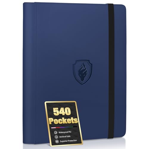Premium 9 Pocket Card Binder for 540 Cards, Fabmaker PU Cover Trading Card Binder, Sturdy Card Collection Album, Sleek Card Holder Folders for Game Cards & Sports Cards, Navy Blue - color: Navy Blue, size: 540 Pocket