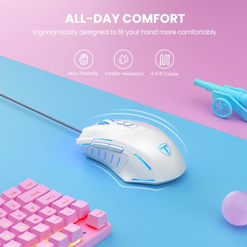 Wired Gaming Mouse, PC Gaming Mice [Breathing RGB LED] [Plug Play] High-Precision Adjustable 7200 DPI, 7 Programmable Buttons, Ergonomic Computer USB Mouse Windows/PC/Mac/Laptop Gamer-White
