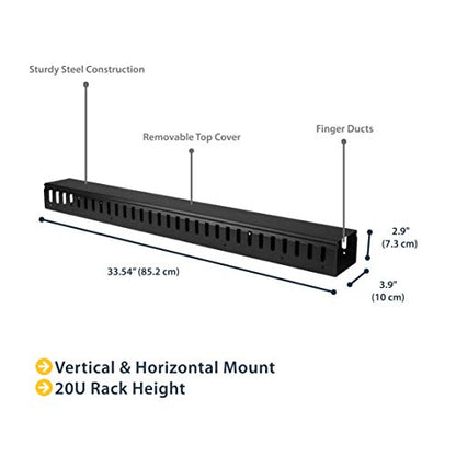 StarTech.com 3ft (1m) Vertical Cable Management Duct with Cover - 0U Open Slot Finger Duct Wire Raceway for 19 Inch Server Rack - Slotted Cord Channel (CMVER20UF) - style: Finger Duct