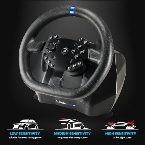 SUBSONIC - Superdrive SV950 Racing Wheel Switch 2/Switch PS4 PC Xbox Series | Steering Wheel with Pedals and Paddles - Vibration - 3 Sensitivity Modes - Diameter 26.5 cm, Rotation 900°
