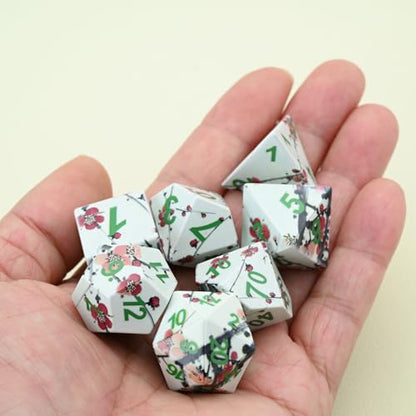 7-Piece Resin Polyhedral Dice Set with Chinese Ink Painting Plum Blossom Design for Tabletop RPG Games(Ink Painting Plum) - style: Ink Painting Plum
