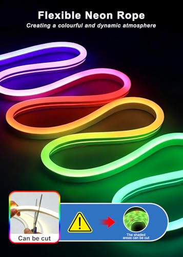 16.4FT Neon Rope Lights,Flexible RGB+IC LED Strip Lights,Remote Control,Multiple Modes,for Living Room,Bedroom,Holiday Decoration - size: RGBIC-5M
