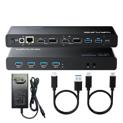 WAVLINK Pro Dual 4K@60Hz Universal Docking Station | USB 3.0/USB-C Laptop Dock for Mac & Windows | 2 HDMI/DP Monitors, Gigabit Ethernet, 6 USB 3.0 | Home Office & Multi-Screen Productivity. - color: 69DK25