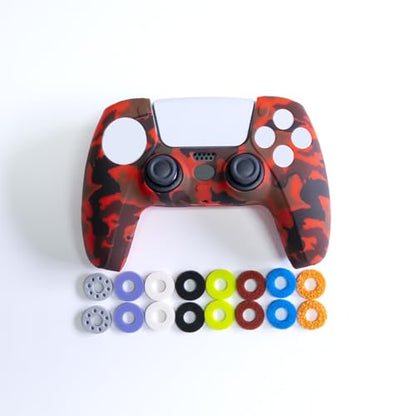 Silicone Case for PS5 Controller with 16Pcs Precision Rings, 3 Resistance Levels Aim Assist Motion Control Rings, Anti-Slip Protective Skin for DualSense Wireless Controller - Red Camo - color: Red