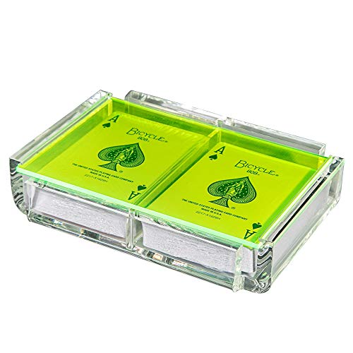 Modern Elegant Playing Card Deck Holder Tray with 2 Decks of Playing Cards in Unique Stylish Deluxe Acrylic Box with Color lid (Neon Green) - color: Neon Green
