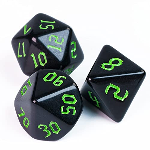 7-Die DND Dice Set Polyhedral Dice Set with a Leather Dice Bag, D&D Dice Set for RPG Table Games (Black) - color: Black