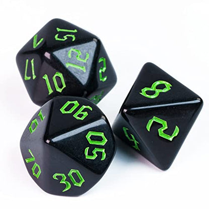 7-Die DND Dice Set Polyhedral Dice Set with a Leather Dice Bag, D&D Dice Set for RPG Table Games (Black) - color: Black