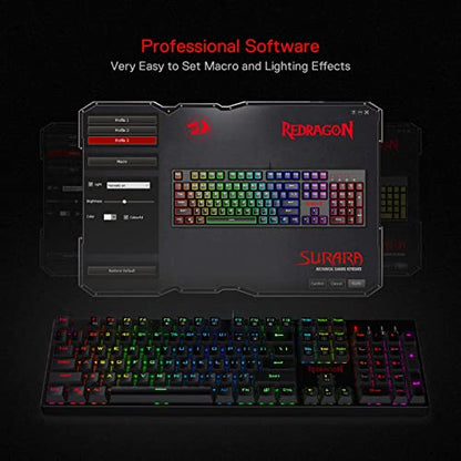 Redragon K582 Wired RGB Mechanical Gaming Keyboard, 104-Key Standard Layout | 16.8M Color Immersive eSports Lighting Vibe, N-Key Rollover for Accurate Combos, 50M-Keystroke Durability, Customize Software - color: Black