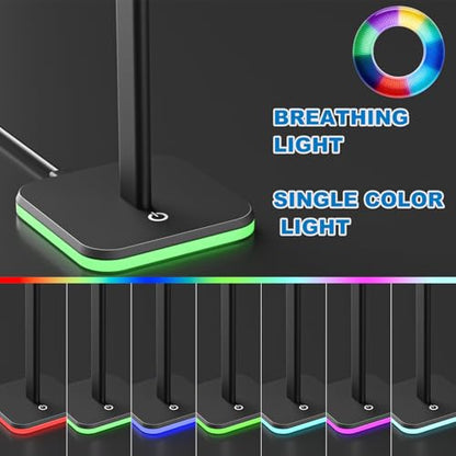 Headphone Stand for Desk - Headset Stand Headphone Holder (RGB-Black) | with Aluminum Hanger and Plastic Headrest, headphone holder for AirPods Max, Sony, Bose, Beats and More - color: RGB-Black