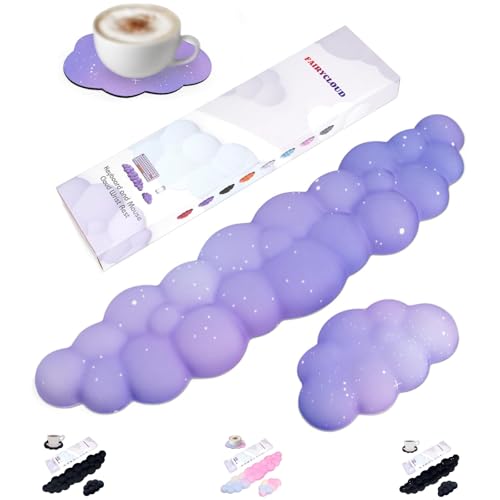 Silky Cloud Wrist Rest Set for Keyboard & Mouse, 16.9", Purple Star | Memory Foam Arm Rest with Ergonomic Support Fits Full Keyboards and Reduces Typing Fatigue for Office, Gaming and Home Use - color: Purple Star Set