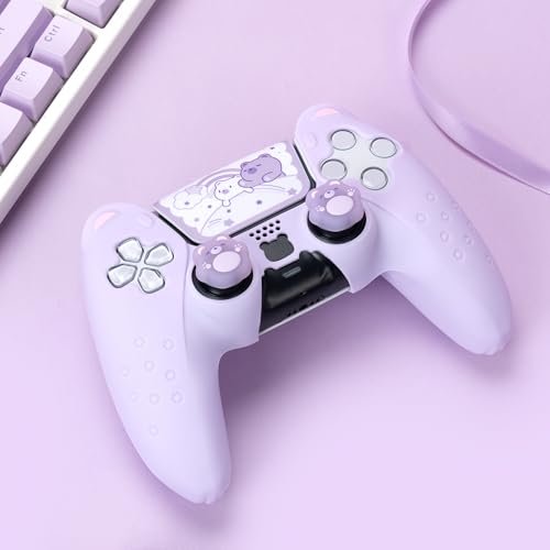 GeekShare Cute Bear PS5 Controller Skin Set,Soft Anti-Slip Silicone Protective Cover Skin Case for PS5 Wireless Controller with 2 Thumb Grip Caps and 1 Sticker - Purple - color: Bear