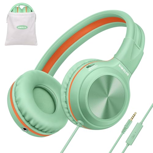 SIMOLIO Manyshare Series- Kids Wired Headphones with Microphone, Share Port & Volume Limit, Stereo Corded Headphone Girls, Boys, 3.5mm PC Headset Teens for Tablets Chromebook Laptop Travel (Green) - color: Green 3.5mm
