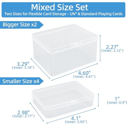 neotidy Playing Card Storage Box Set of 6, Clear Plastic Playing Card Cases Organizer with Snap Lid, Mixed Sizes Card Game Storage for UN* Cards, Standard Decks, Trading Cards, Card Game Holder Case