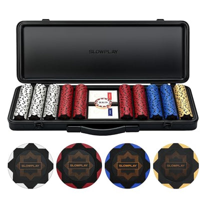 SLOWPLAY Nash Clay Poker Set, 14g&40mm Poker Chips for Texas Hold'em | Black Gold Edition; 500 pcs Non-Numbered Set; premium case with PC Shell; clay composite poker chips; Art Deco style - color: Black Gold, size: 500PCS Non-Numbered Set