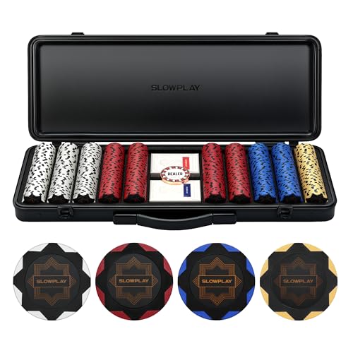 SLOWPLAY Nash Clay Poker Set, 14g&40mm Poker Chips for Texas Hold'em | Black Gold Edition; 500 pcs Non-Numbered Set; premium case with PC Shell; clay composite poker chips; Art Deco style - color: Black Gold, size: 500PCS Non-Numbered Set